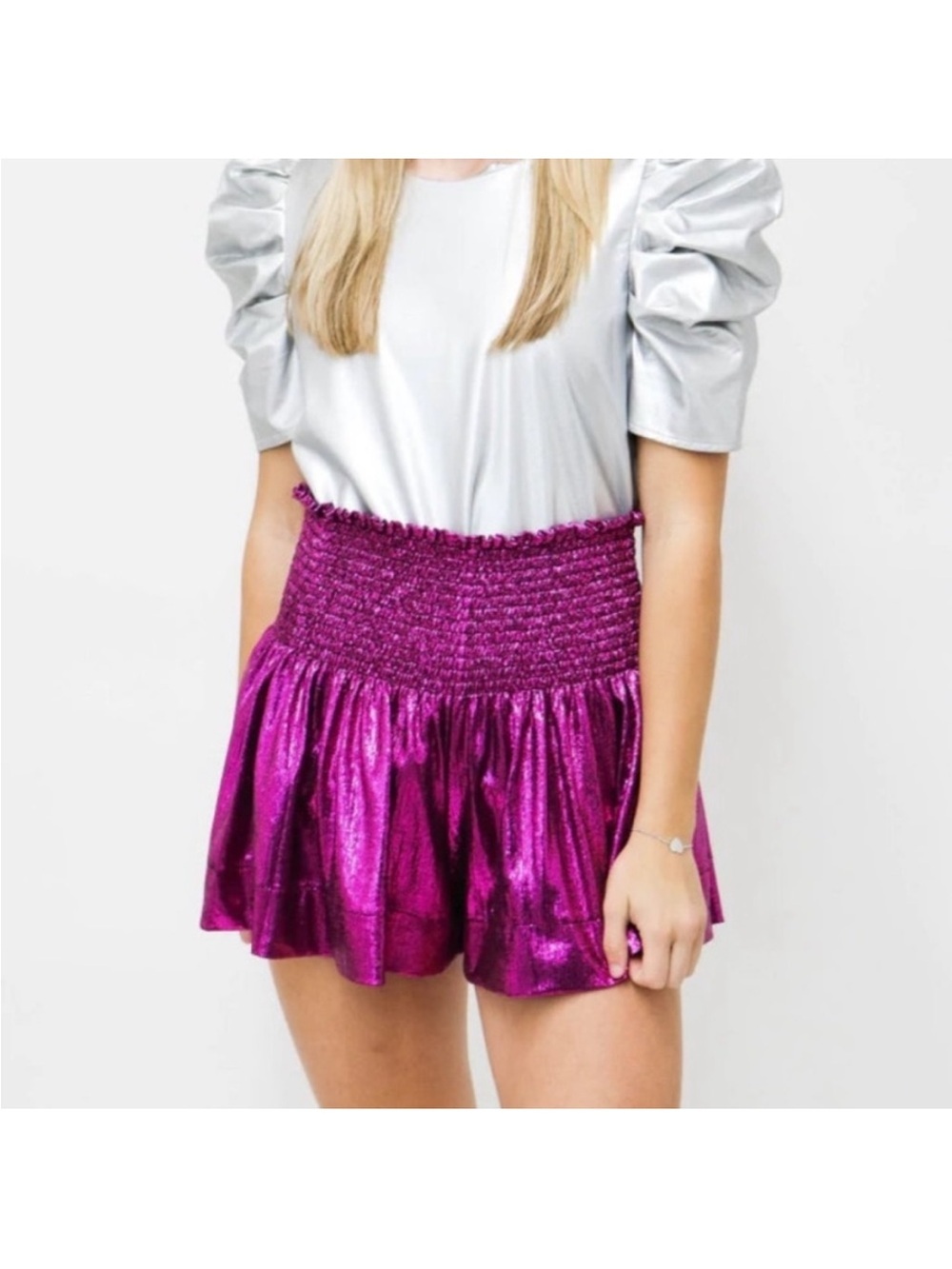 Queen of Sparkles Smocked Waist Metallic Pink Shorts - Size XS